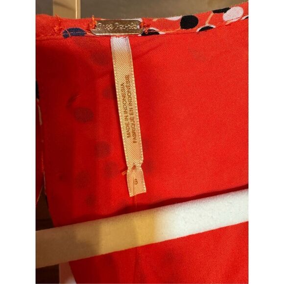 NEW Free People Coryn Coral Orange Print Long Sleeve Dress red combo sz 6 - Picture 6 of 16